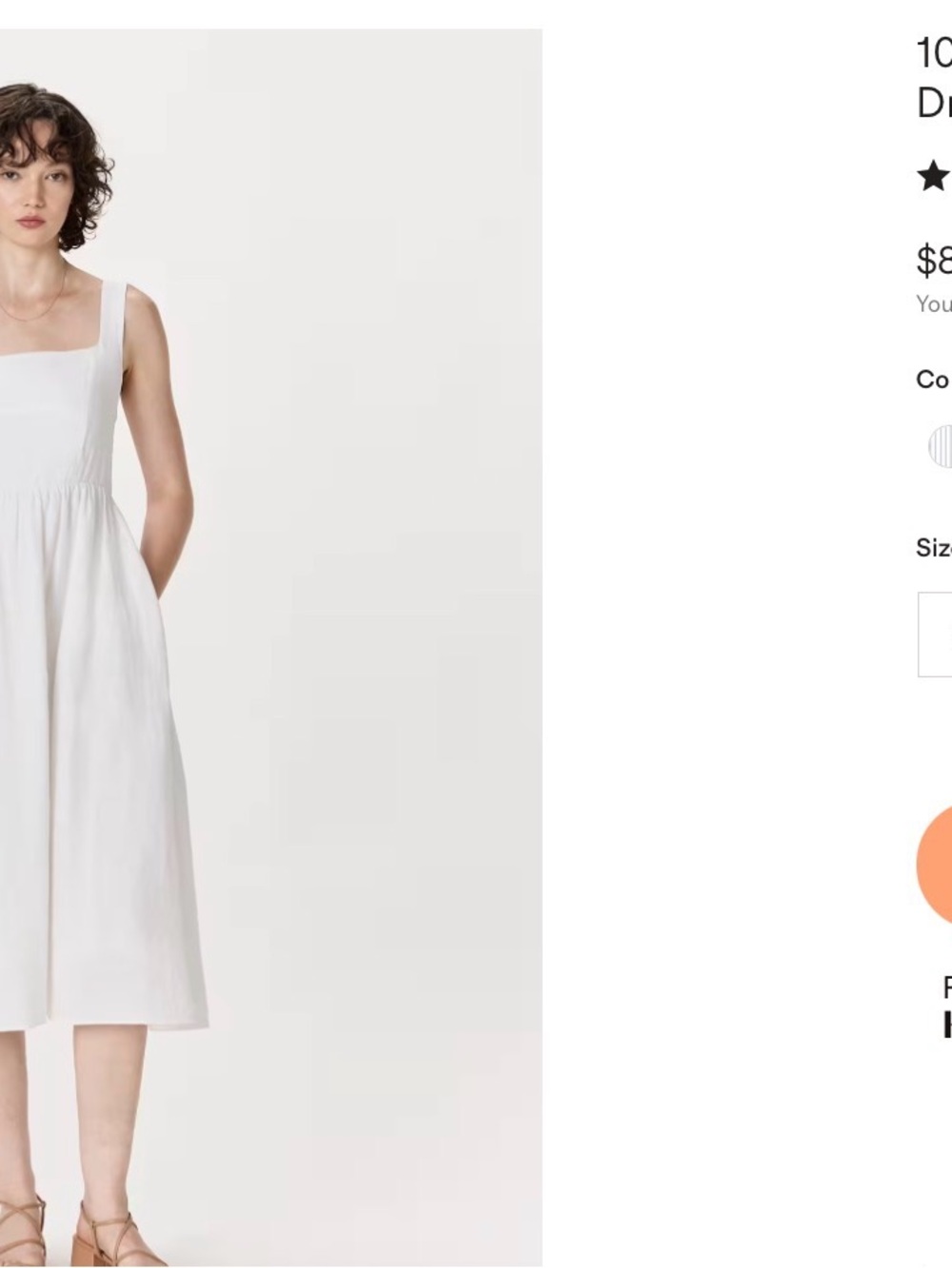 Quince 100% European linen fit and flare midi dress white small nwt pockets - Picture 2 of 8
